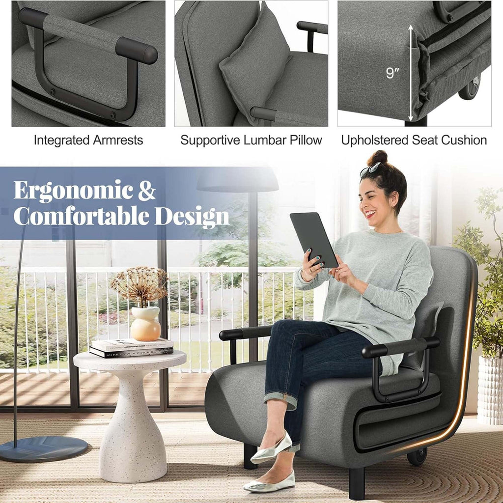 Fauteuil-lit pliable convertible avec dossier réglable