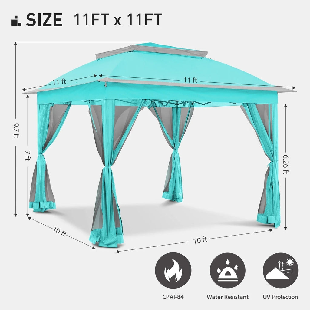 Tonnelle escamotable en acier Cozywor de 3,35 m x 3,35 m avec moustiquaire
