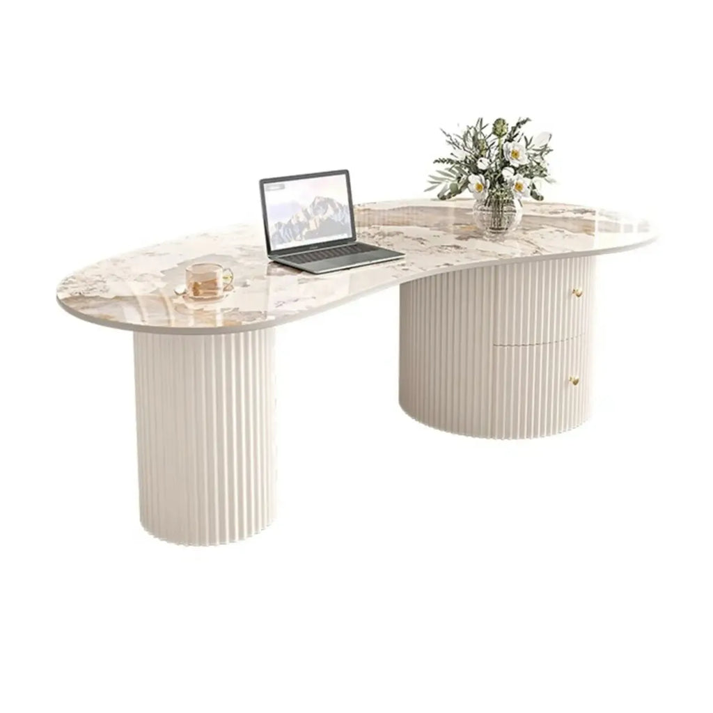Table basse ovale standard minimaliste blanche avec 2 tiroirs