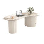 Table basse ovale standard minimaliste blanche avec 2 tiroirs