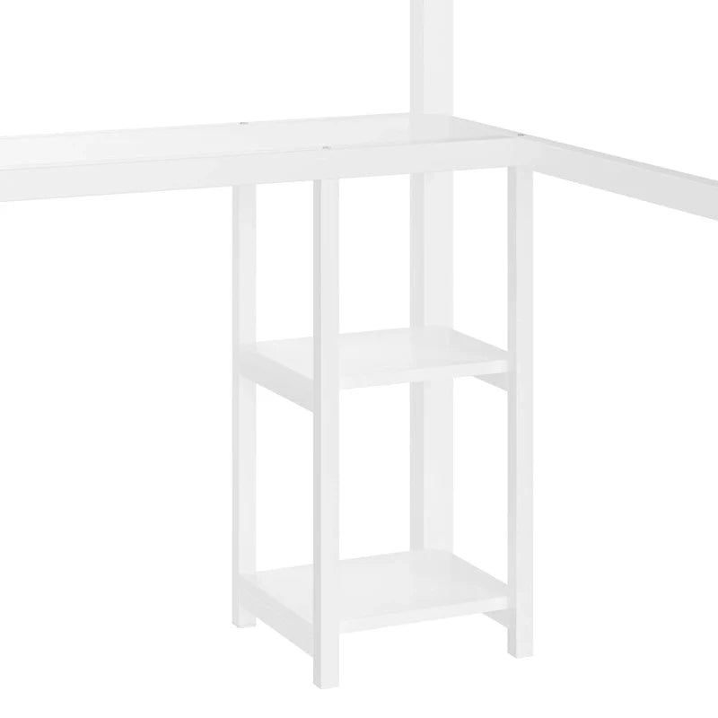 Lit mezzanine Queen - Armoire et bureau intégrés, cadre métallique avec étagères