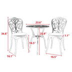 Table et chaises de patio extérieur en aluminium 3 pièces avec trou pour parasol