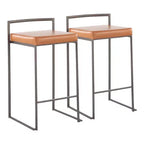Set of 2 Fuji Stackable Counter Height Barstools Leather/Steel - LumiSource