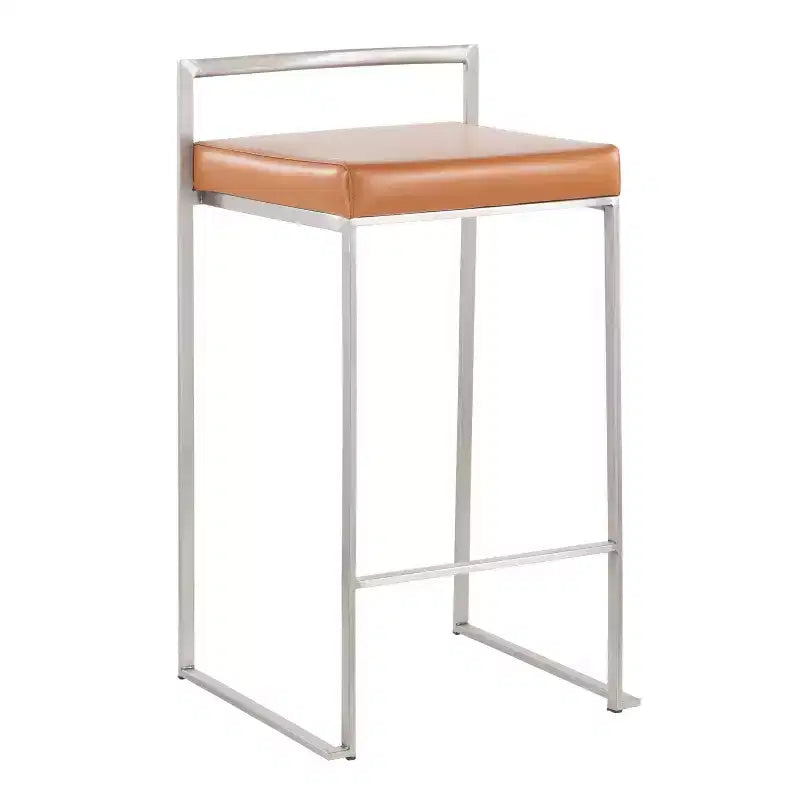 Ensemble de 2 tabourets de bar empilables Fuji en cuir/acier – LumiSource
