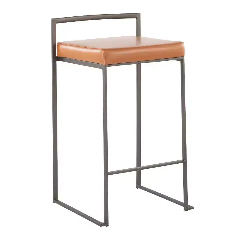 Ensemble de 2 tabourets de bar empilables Fuji en cuir/acier – LumiSource