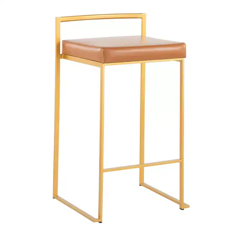 Ensemble de 2 tabourets de bar empilables Fuji en cuir/acier – LumiSource