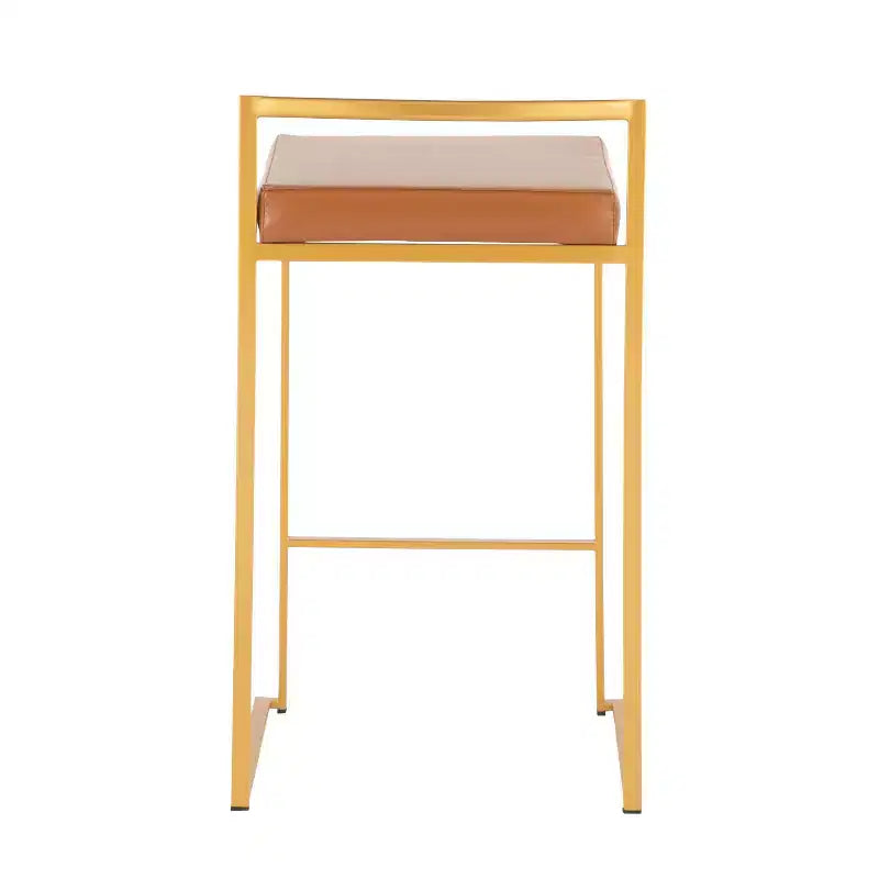 Ensemble de 2 tabourets de bar empilables Fuji en cuir/acier – LumiSource