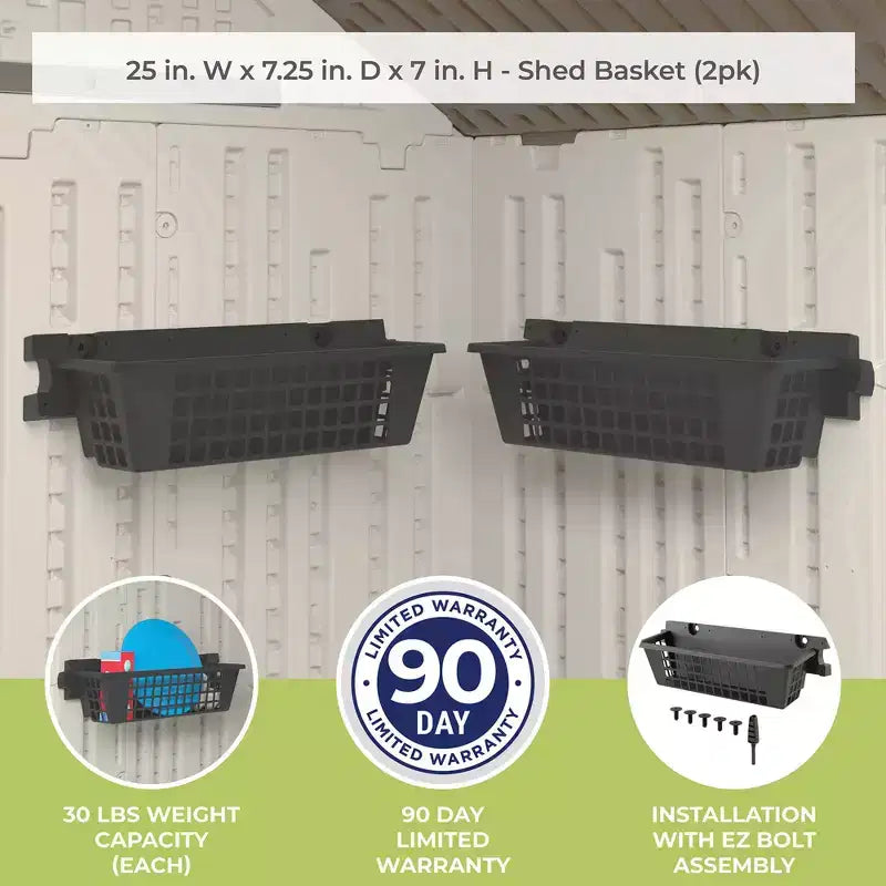 Suncast Panier accessoire de 25 x 7,25 pouces pour abri de jardin extérieur, noir (paquet de 2)