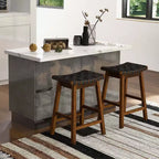 Costway Lot de 2 tabourets de comptoir tissés 64,8 cm en similicuir PU pour cuisine Noir/Beige
