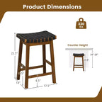 Costway Lot de 2 tabourets de comptoir tissés 64,8 cm en similicuir PU pour cuisine Noir/Beige