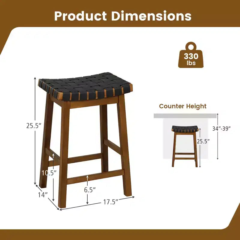 Costway Lot de 2 tabourets de comptoir tissés 64,8 cm en similicuir PU pour cuisine Noir/Beige