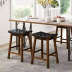 Costway Lot de 2 tabourets de comptoir tissés 64,8 cm en similicuir PU pour cuisine Noir/Beige