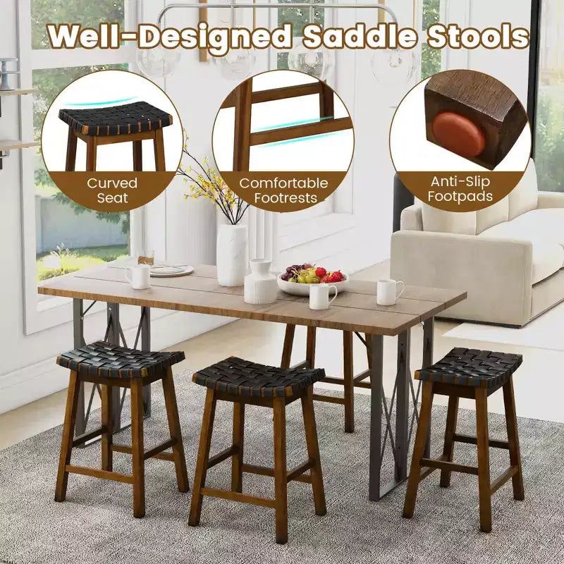 Costway Lot de 2 tabourets de comptoir tissés 64,8 cm en similicuir PU pour cuisine Noir/Beige