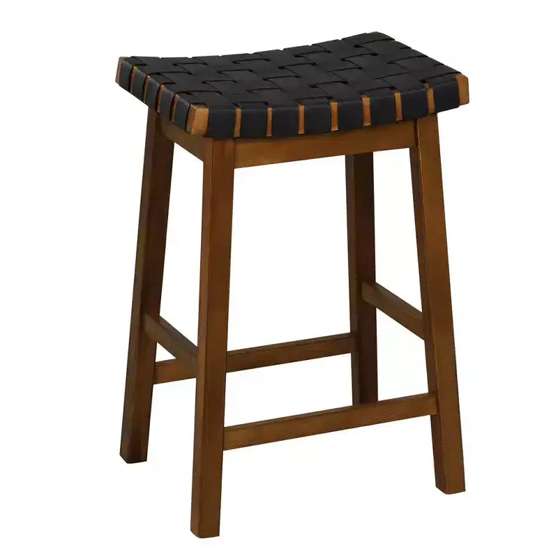 Costway Lot de 2 tabourets de comptoir tissés 64,8 cm en similicuir PU pour cuisine Noir/Beige