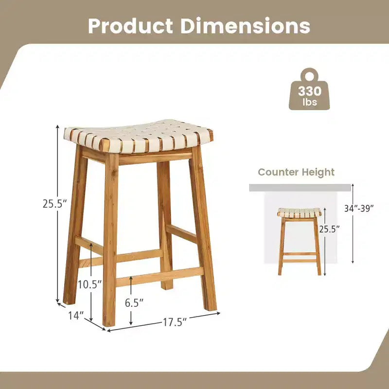 Costway Lot de 2 tabourets de comptoir tissés 64,8 cm en similicuir PU pour cuisine Noir/Beige