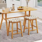 Costway Lot de 2 tabourets de comptoir tissés 64,8 cm en similicuir PU pour cuisine Noir/Beige