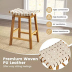 Costway Lot de 2 tabourets de comptoir tissés 64,8 cm en similicuir PU pour cuisine Noir/Beige