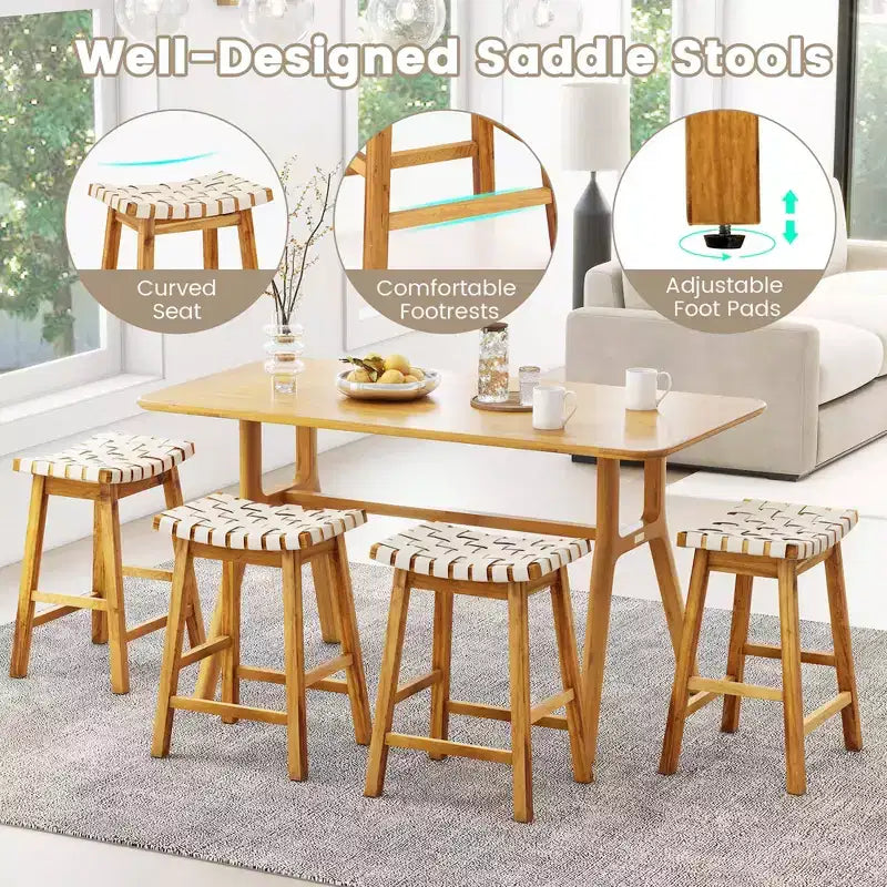 Costway Lot de 2 tabourets de comptoir tissés 64,8 cm en similicuir PU pour cuisine Noir/Beige