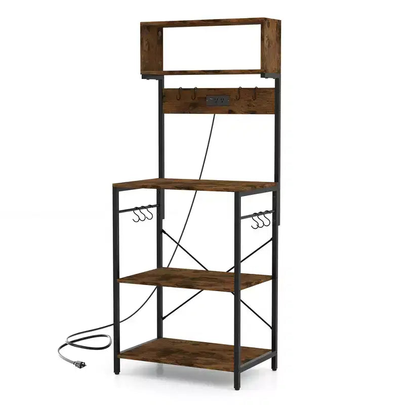 Étagère de cuisine Costway pour boulangers à 5 niveaux, station de café avec prise de courant, rangement et étagères ouvertes