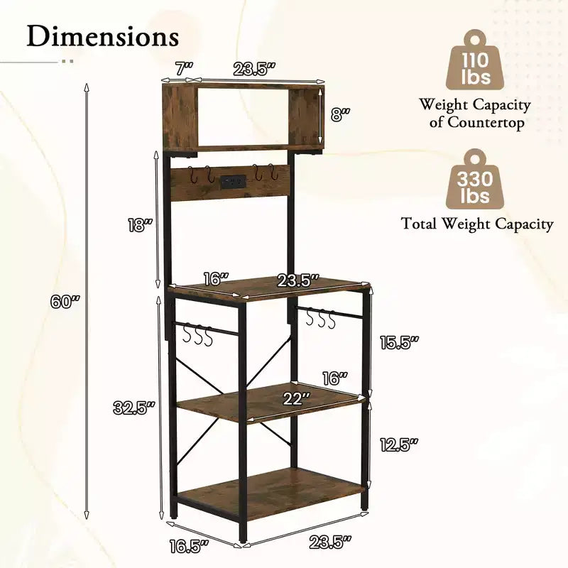 Étagère de cuisine Costway pour boulangers à 5 niveaux, station de café avec prise de courant, rangement et étagères ouvertes