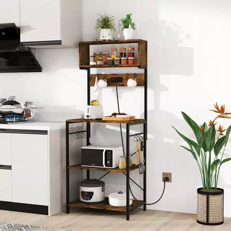 Étagère de cuisine Costway pour boulangers à 5 niveaux, station de café avec prise de courant, rangement et étagères ouvertes