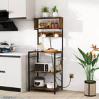 Étagère de cuisine Costway pour boulangers à 5 niveaux, station de café avec prise de courant, rangement et étagères ouvertes
