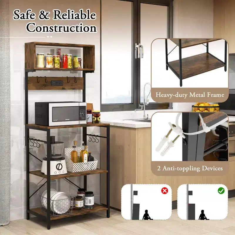 Étagère de cuisine Costway pour boulangers à 5 niveaux, station de café avec prise de courant, rangement et étagères ouvertes