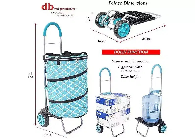 dbest products Chariot de courses isotherme pliable à roulettes Moroccan Tile, grand sac amovible, glacière de plage roulante