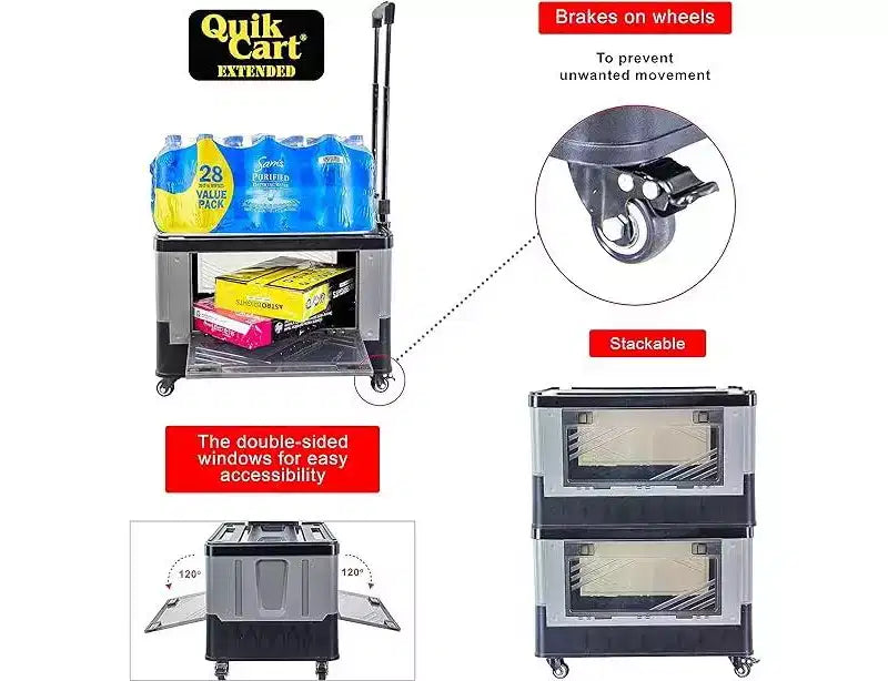 dbest products Chariot de courses Quik Cart Extended à quatre roues avec siège, deux portes accessibles et panier pliable robuste