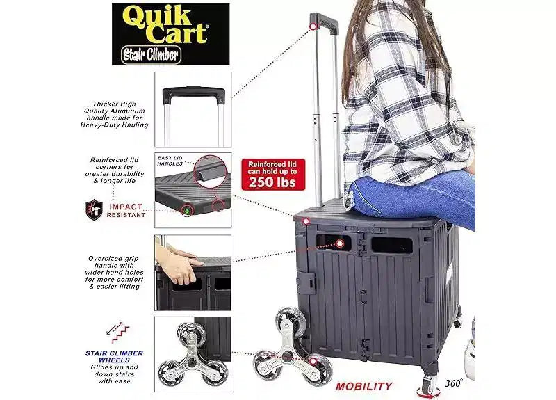 dbest products Caisse roulante pliable Quik Cart Stair Climber avec siège et panier pliable robuste