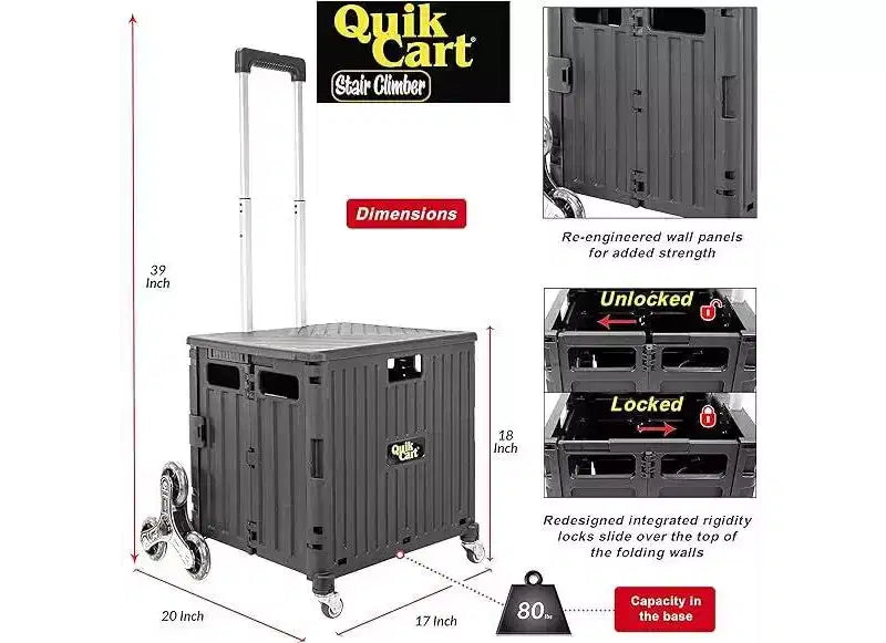 dbest products Caisse roulante pliable Quik Cart Stair Climber avec siège et panier pliable robuste