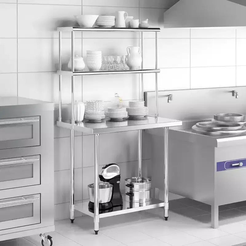Costway Étagère supérieure à 2 niveaux de 91,4 cm pour table de préparation et de travail, en acier inoxydable, tablette inférieure réglable