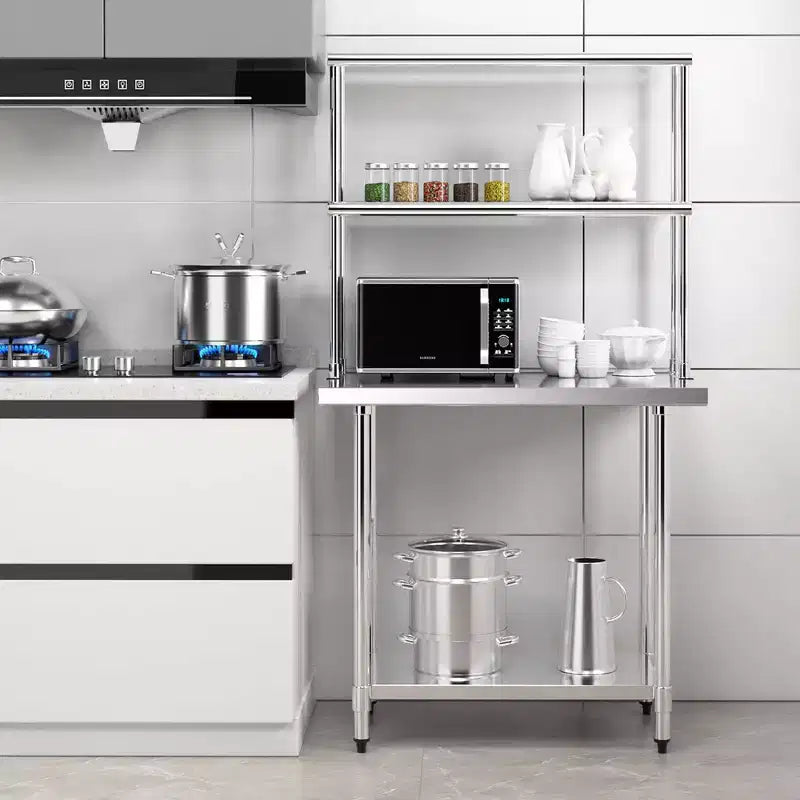 Costway Étagère supérieure à 2 niveaux de 91,4 cm pour table de préparation et de travail, en acier inoxydable, tablette inférieure réglable
