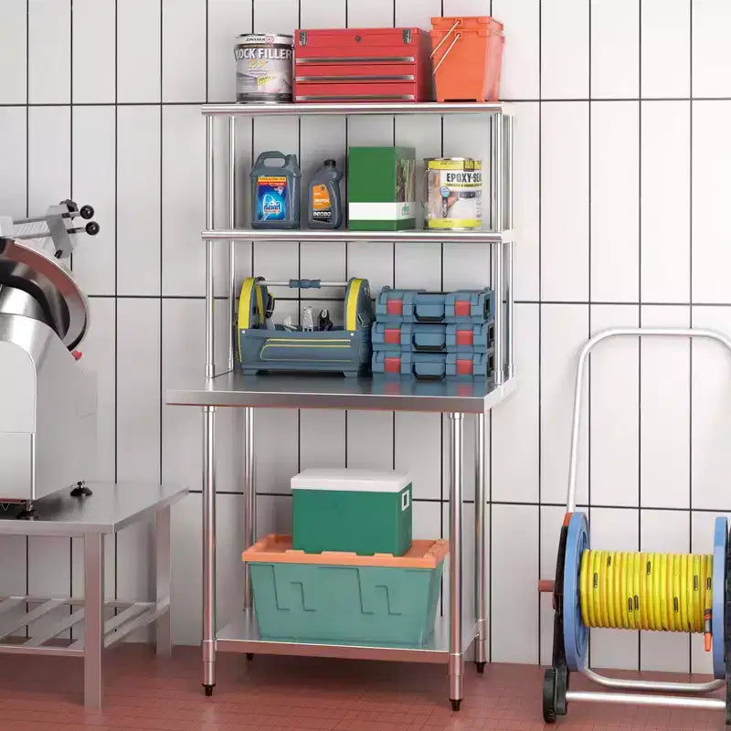 Costway Étagère supérieure à 2 niveaux de 91,4 cm pour table de préparation et de travail, en acier inoxydable, tablette inférieure réglable