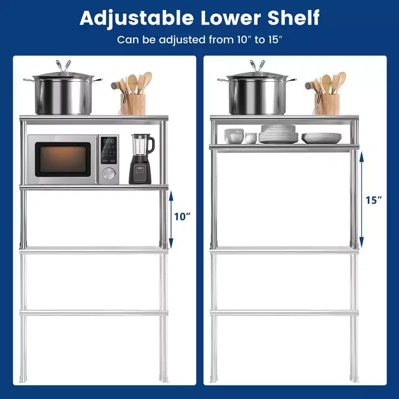 Costway Étagère supérieure à 2 niveaux de 91,4 cm pour table de préparation et de travail, en acier inoxydable, tablette inférieure réglable