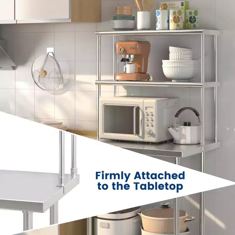 Costway Étagère supérieure à 2 niveaux de 91,4 cm pour table de préparation et de travail, en acier inoxydable, tablette inférieure réglable