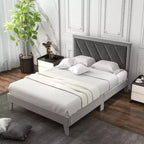 Costway Cadre de Lit Capitonnage Velours avec Tête de lit Sommier à Lattes en Bois Taille Grand/Double/Simple Gris
