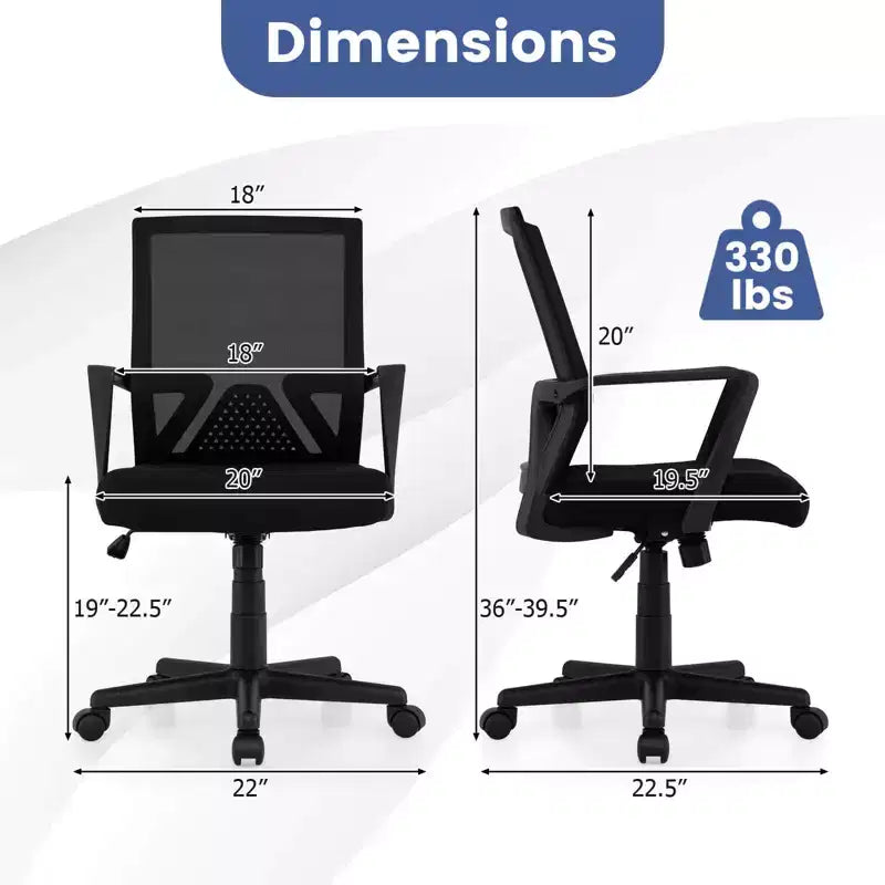 Chaise de bureau pivotante et basculante en maille Costway réglable avec accoudoirs et soutien lombaire
