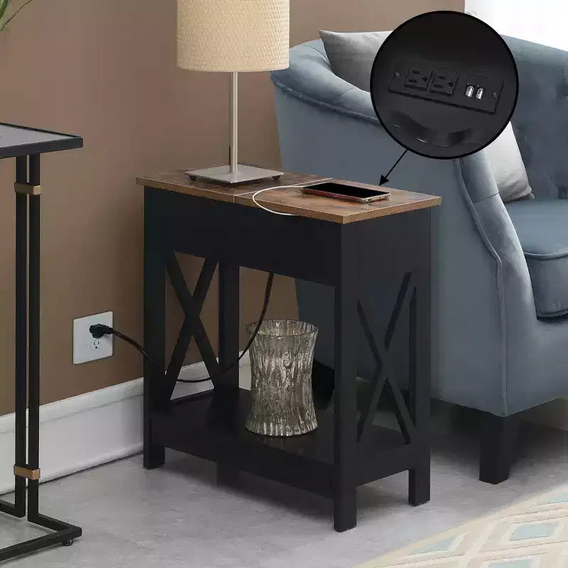 Table d'appoint relevable Oxford avec station de charge et étagère Faux - Breighton Home
