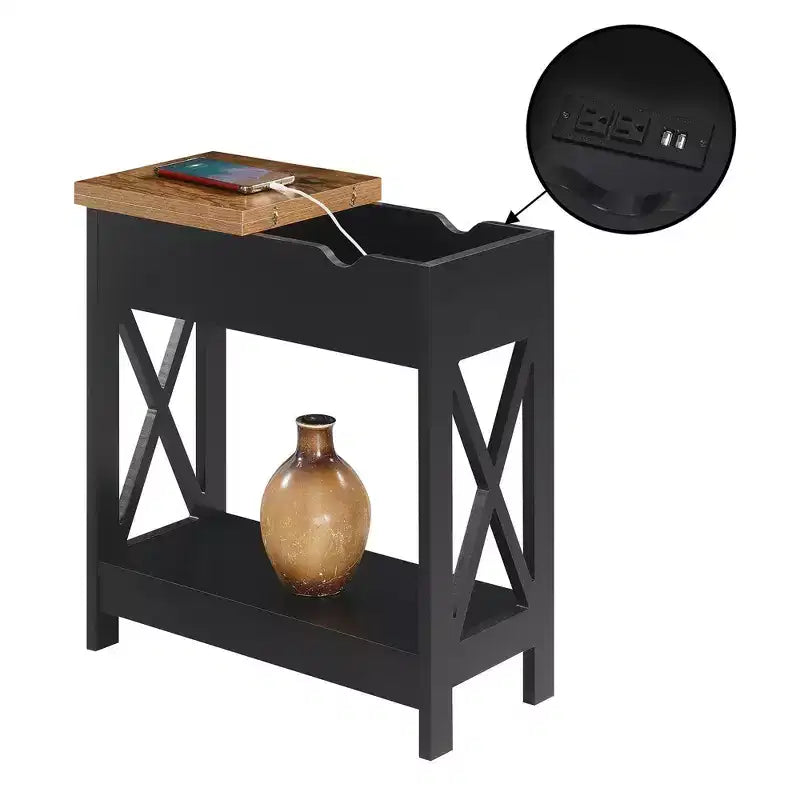 Table d'appoint relevable Oxford avec station de charge et étagère Faux - Breighton Home