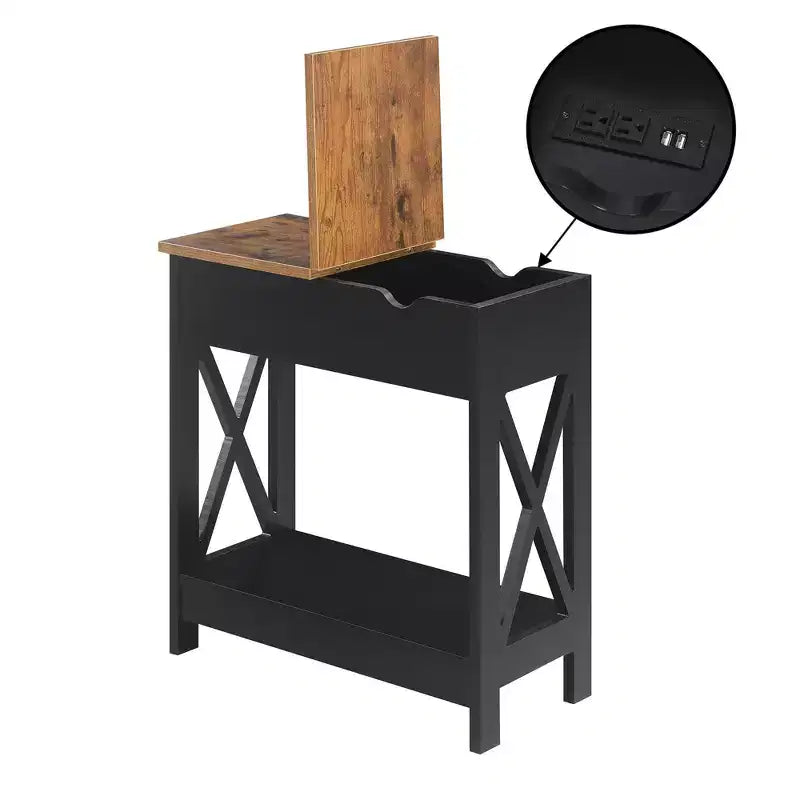Table d'appoint relevable Oxford avec station de charge et étagère Faux - Breighton Home