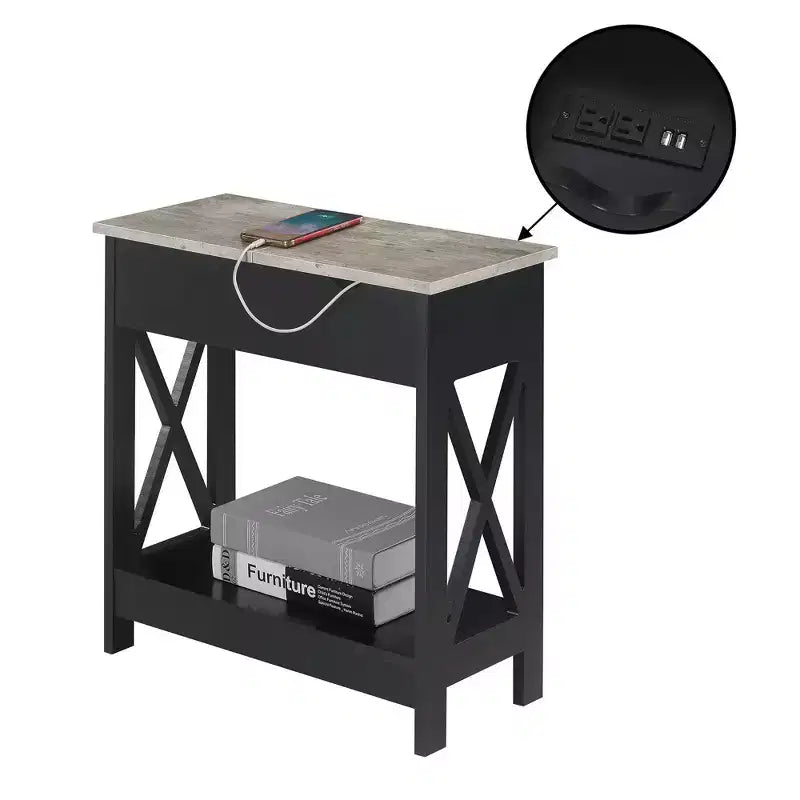 Table d'appoint relevable Oxford avec station de charge et étagère Faux - Breighton Home