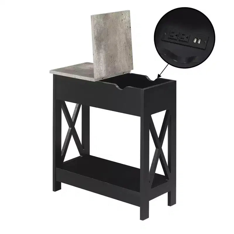 Table d'appoint relevable Oxford avec station de charge et étagère Faux - Breighton Home