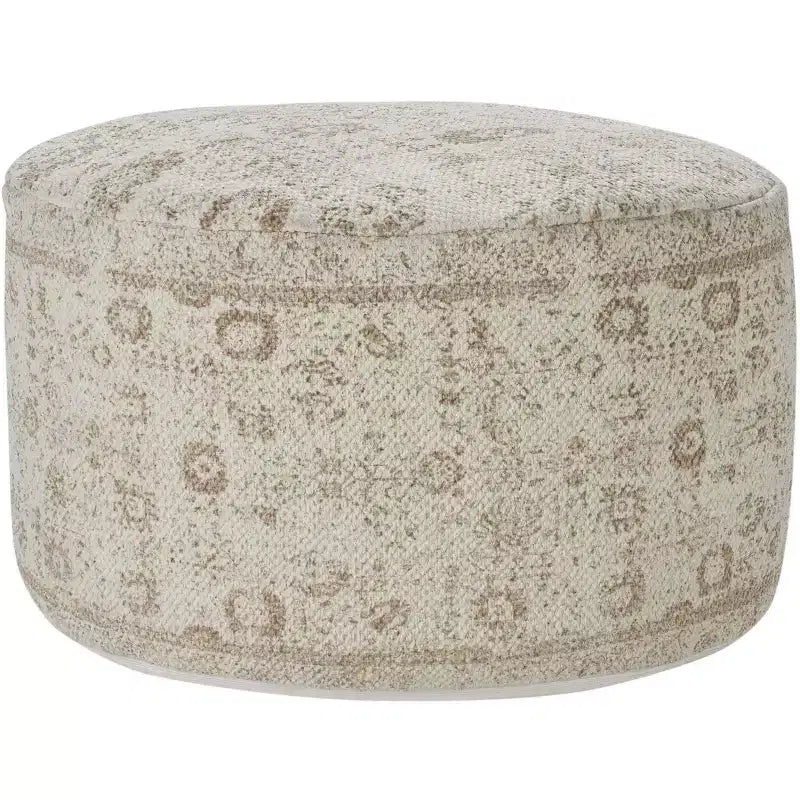 Pouf tambour d'intérieur Nourison artisanal à motif floral vintage de 20 x 20 x 12 avec poignée