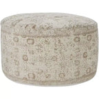 Pouf tambour d'intérieur Nourison artisanal à motif floral vintage de 20 x 20 x 12 avec poignée