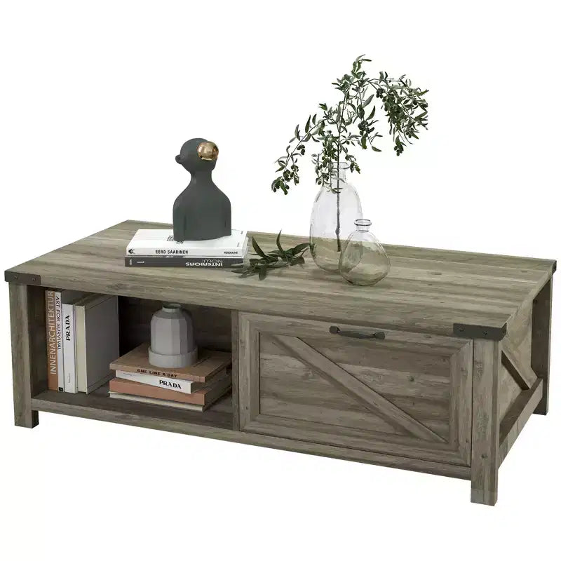 Table basse HOMCOM de style ferme avec tiroir de rangement et étagère ouverte, table basse rustique pour salon