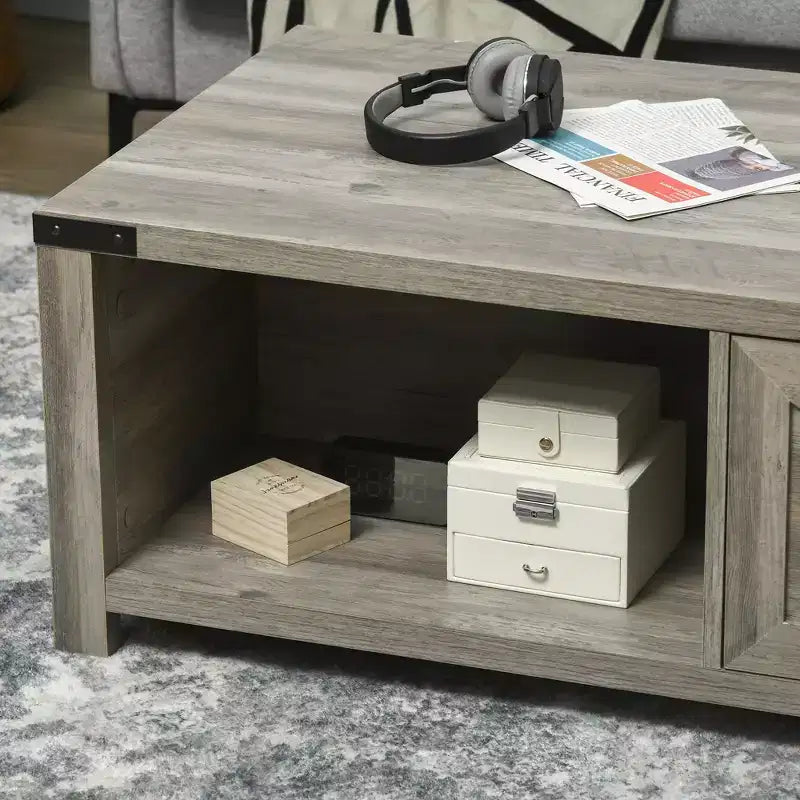 Table basse HOMCOM de style ferme avec tiroir de rangement et étagère ouverte, table basse rustique pour salon