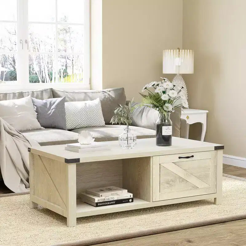 Table basse HOMCOM de style ferme avec tiroir de rangement et étagère ouverte, table basse rustique pour salon
