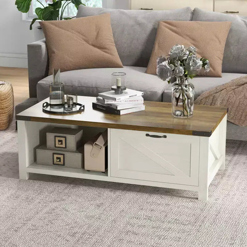 Table basse HOMCOM de style ferme avec tiroir de rangement et étagère ouverte, table basse rustique pour salon