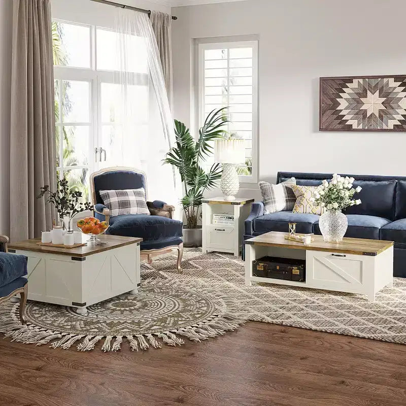 Table basse HOMCOM de style ferme avec tiroir de rangement et étagère ouverte, table basse rustique pour salon